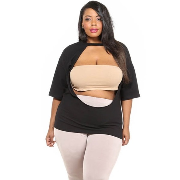 1x-3x New Plus Size Front Cutout Black Top - Picture 5 of 5